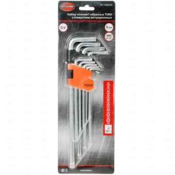 Набор Г-образных ключей TORX экстрадлинных, с отверстием, AV-369309