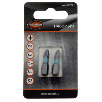 Бита 1/4'' PZ2 25мм S2 (2 шт) "AV Steel" (AV-882221)