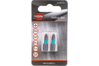 Бита 1/4'' PH2 25мм S2 (2 шт) "AV Steel" (AV-881221)